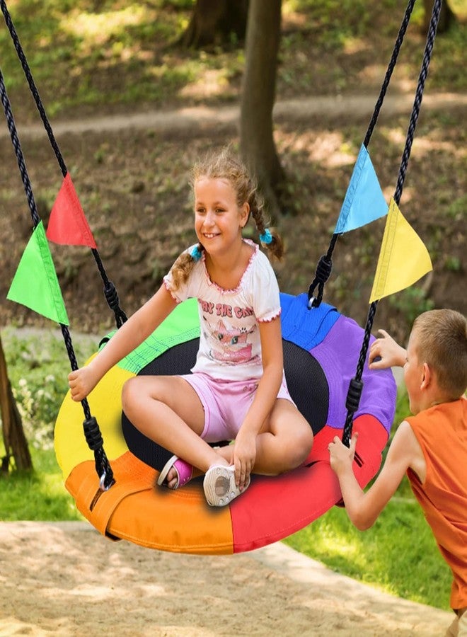 Matiko 40 Inch Saucer Tree Swing for Kids, Outdoor Round Swing with Hanging Straps & Adjustable Ropes, Easy Assembly - Image 4